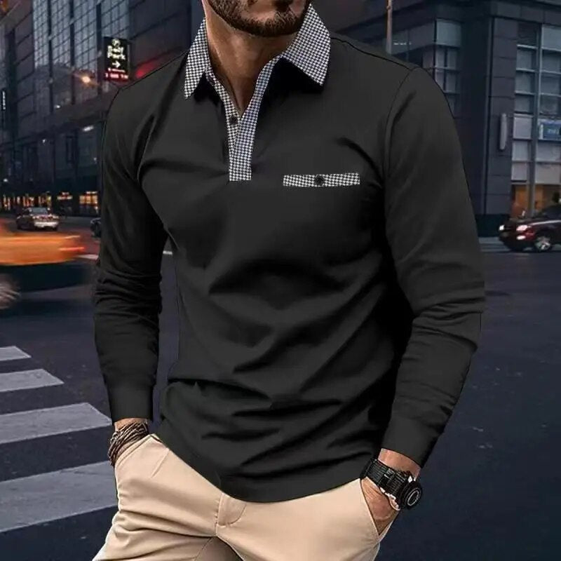 Luca - Langermet skjorte med klassisk houndstooth-mønster for en raffinert stil