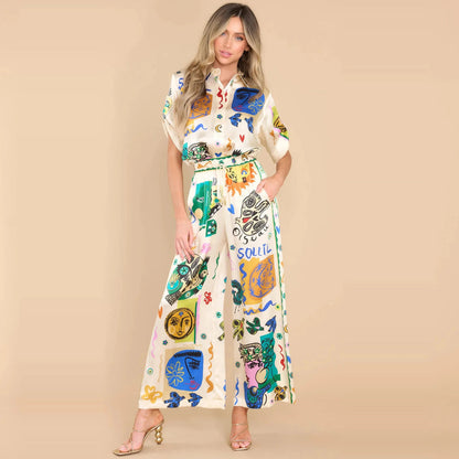 Kimiko - Lett og luftig blomstret skjorte- og buksesett