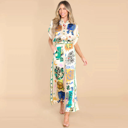 Kimiko - Lett og luftig blomstret skjorte- og buksesett