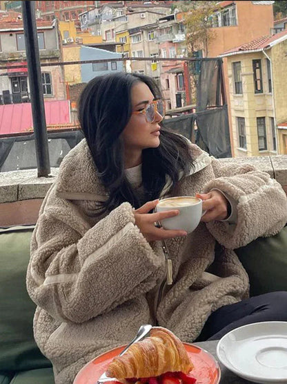 Ella - Langermet, overdimensjonert fleecejakke med glidelås