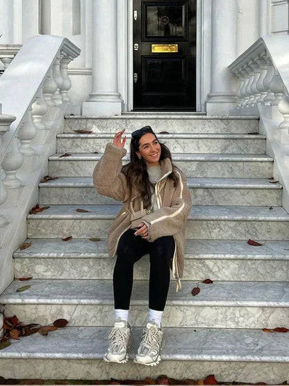 Ella - Langermet, overdimensjonert fleecejakke med glidelås