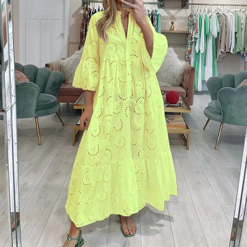 Ella - Elegant Maxikjole Med Flate Ermer Og Blondedetaljer