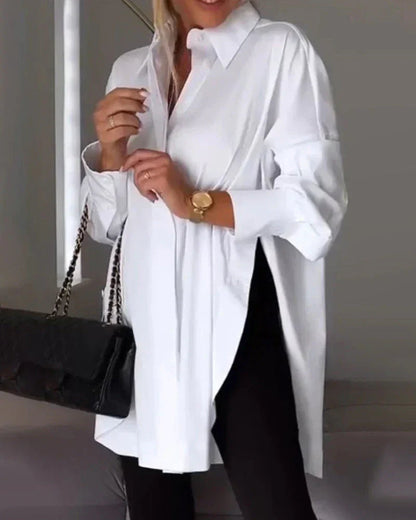 Emilia – Tidløs Langermet Skjorte med Knapp Foran