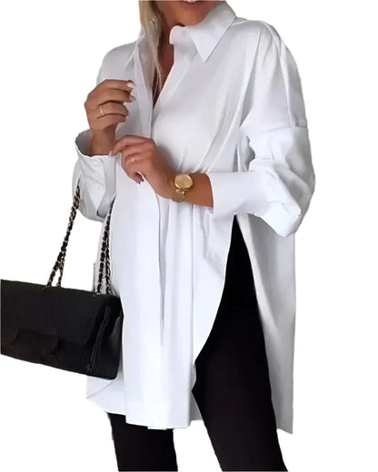 Amanda - Oversized skjorte med klassisk krage og lange ermer