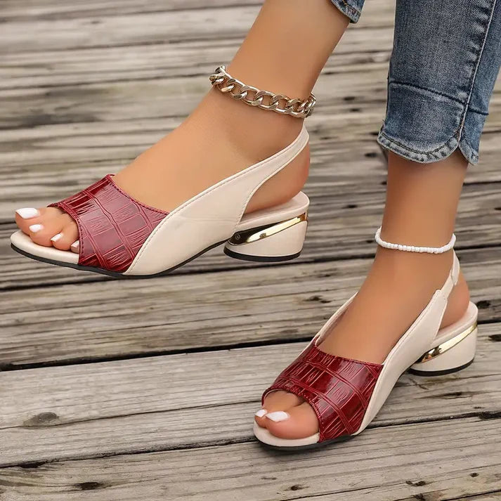 Christina - Slingback-sandaler med krokodilletekstur og blokkhæl