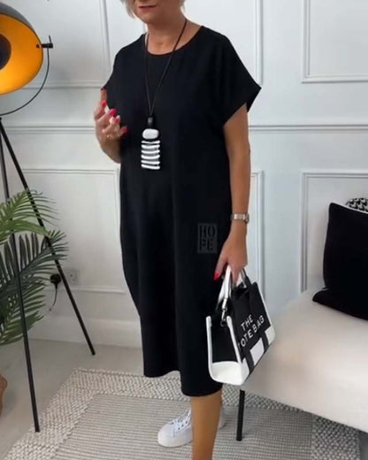 Janice - Casual A linje kjole med korte ermer og sidelommer