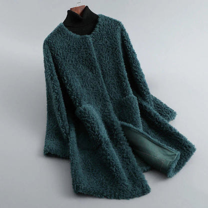 Maya - Langermet Rundhalset Pelsjakke med Lommer