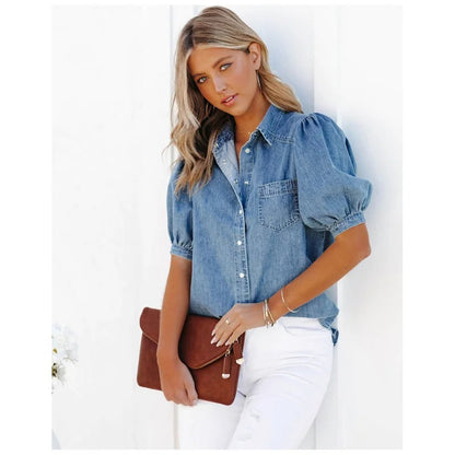 Grace - Avslappet skjorte med korte ermer og knapper foran