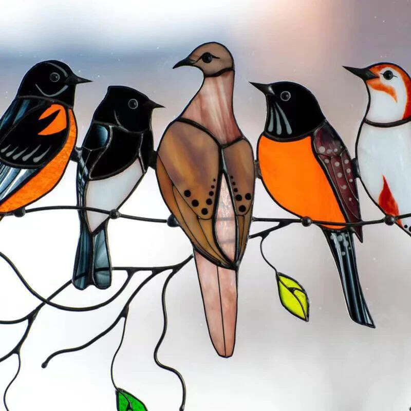 SpringBirds - Solfanger i farget glass med levende vårfugler