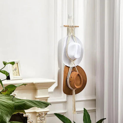 HatNest - Dekorativ, håndlaget hattehylle i lin til oppheng på veggen