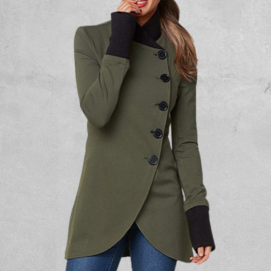 Elise - Asymmetrisk cardigan med knappefront og lange ermer