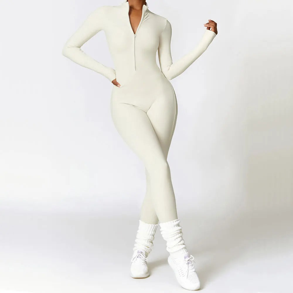 Stephanie - Langermet jumpsuit med høy hals og glidelås lukking