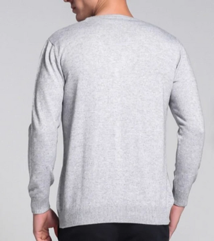 Hannes - Stilfull Langermet Strikkjakke med V Hals Slank Passform og Knapper