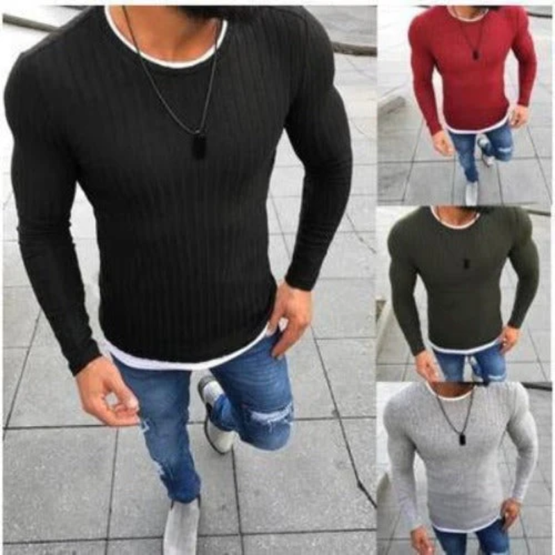 Gregor - Stilig Langermet Strikket Sweatshirt med Slank Passform og Rund Hals