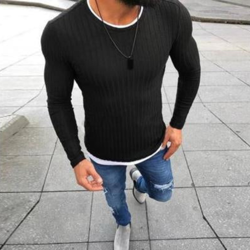 Gregor - Stilig Langermet Strikket Sweatshirt med Slank Passform og Rund Hals