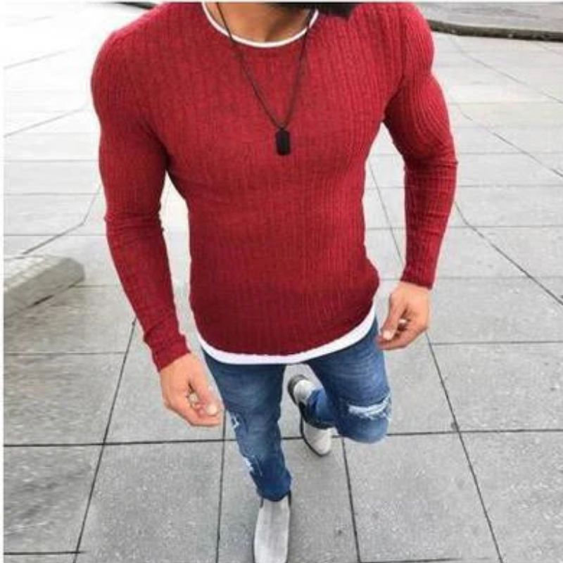 Gregor - Stilig Langermet Strikket Sweatshirt med Slank Passform og Rund Hals