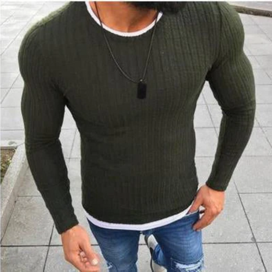 Gregor - Stilig Langermet Strikket Sweatshirt med Slank Passform og Rund Hals