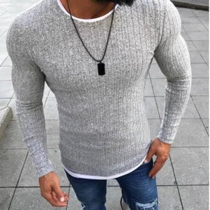 Gregor - Stilig Langermet Strikket Sweatshirt med Slank Passform og Rund Hals