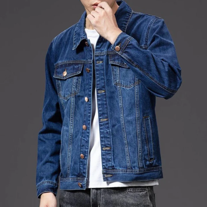 Elias - Klassisk Langermet Denimjakke med Flere Lommer og Stilfulle Knapper