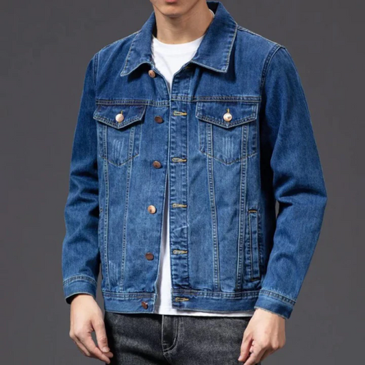 Elias - Klassisk Langermet Denimjakke med Flere Lommer og Stilfulle Knapper