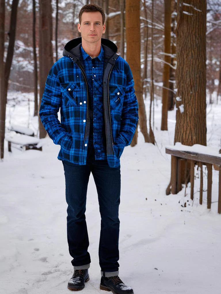 Ethan - Rutete jakke med hette og dobbel lukking