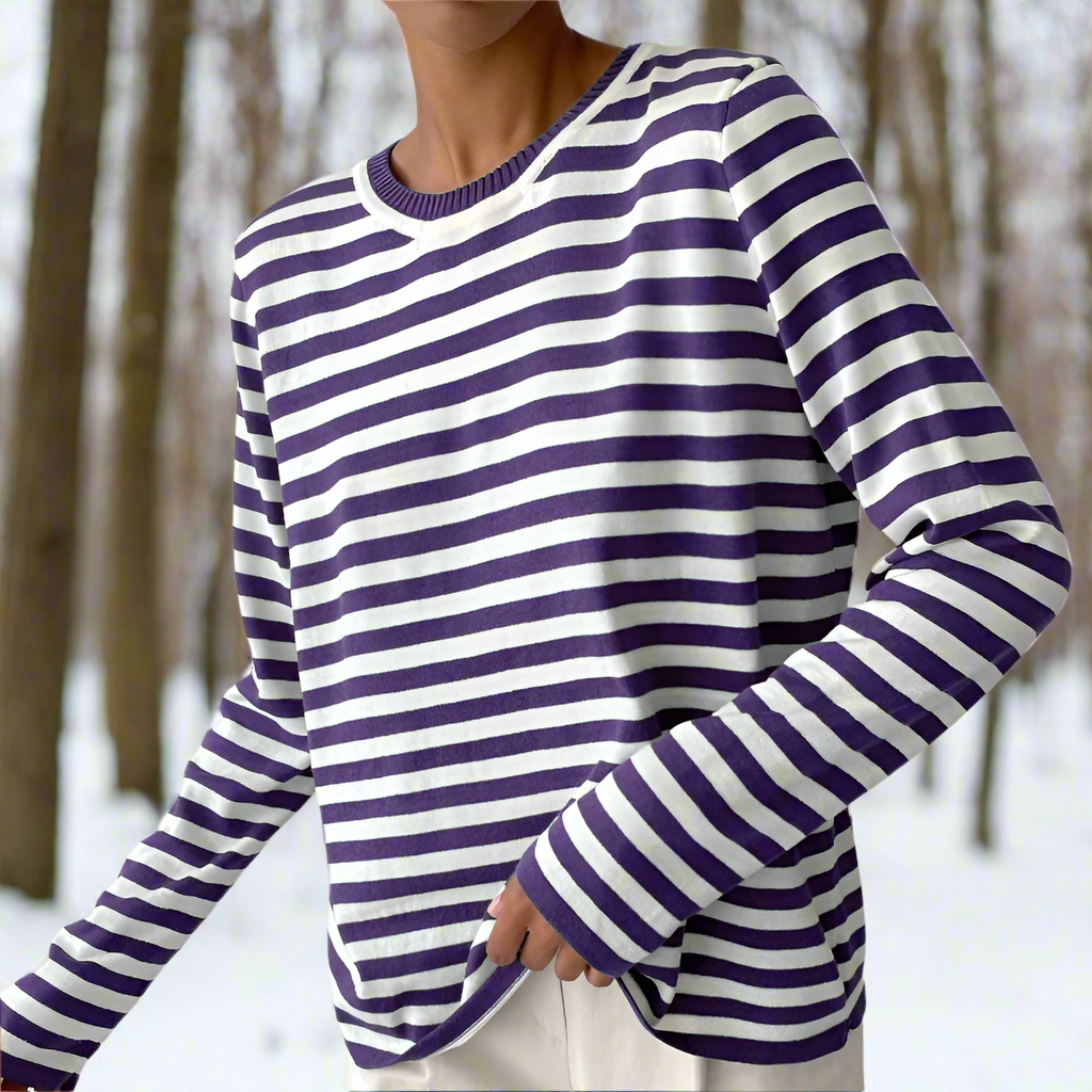 Olivia - Stripete sweatshirt med rund hals og lange ermer