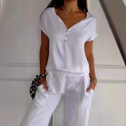 Mira - Avslappet  topp Med Knapper Med V-Hals