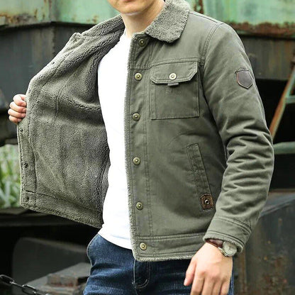 Oliver - Langermet denimjakke med fleecefor og knapper