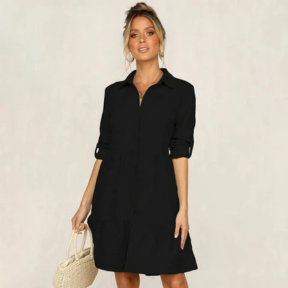 Ylva - Stilig skjortekjole med lange ermer og knappestolpe foran