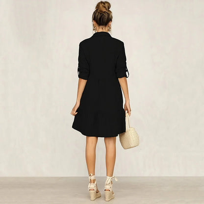 Ylva - Stilig skjortekjole med lange ermer og knappestolpe foran