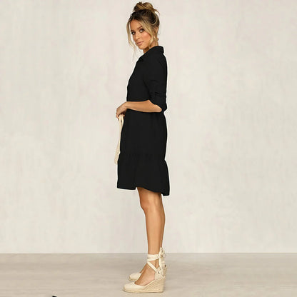 Ylva - Stilig skjortekjole med lange ermer og knappestolpe foran