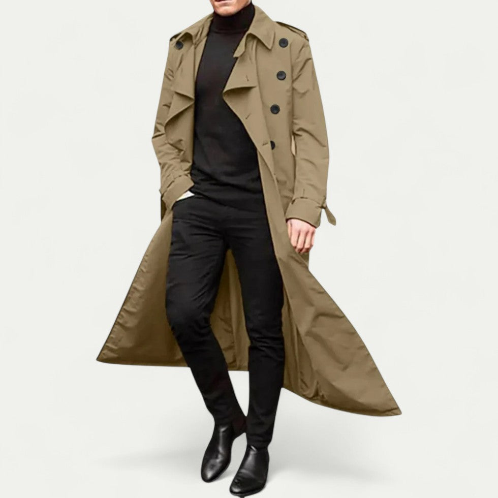 Vegard – Lang Trenchcoat med Knappedetaljer og Livbelte