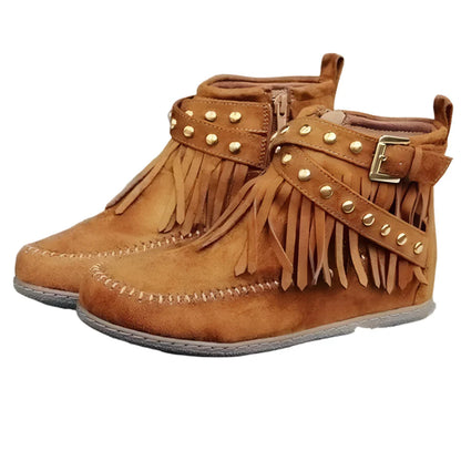 Maya - Ankelstøvler med frynser og dristig spenne