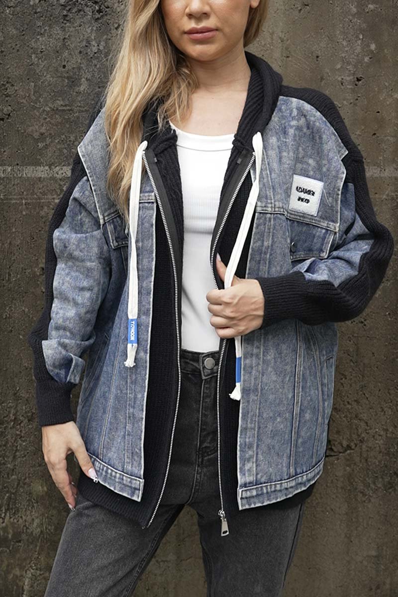 Elara - Patchworkjakke Med Hette i Dongeri