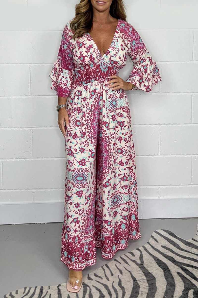 Lily - Avslappet Jumpsuit Med V Hals Og Trykk
