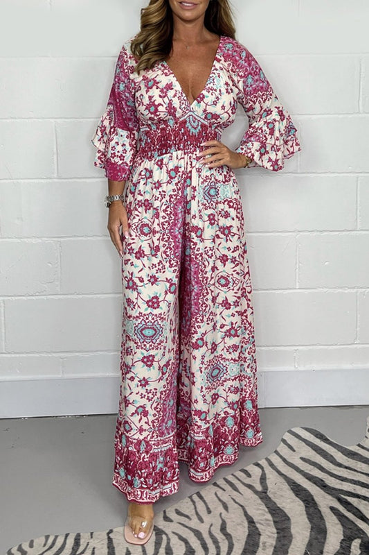 Lily - Avslappet Jumpsuit Med V Hals Og Trykk