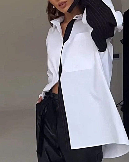 Lena - Patchworkskjorte med frontlomme og krage