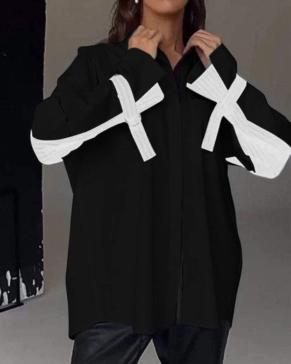 Lena - Patchworkskjorte med frontlomme og krage