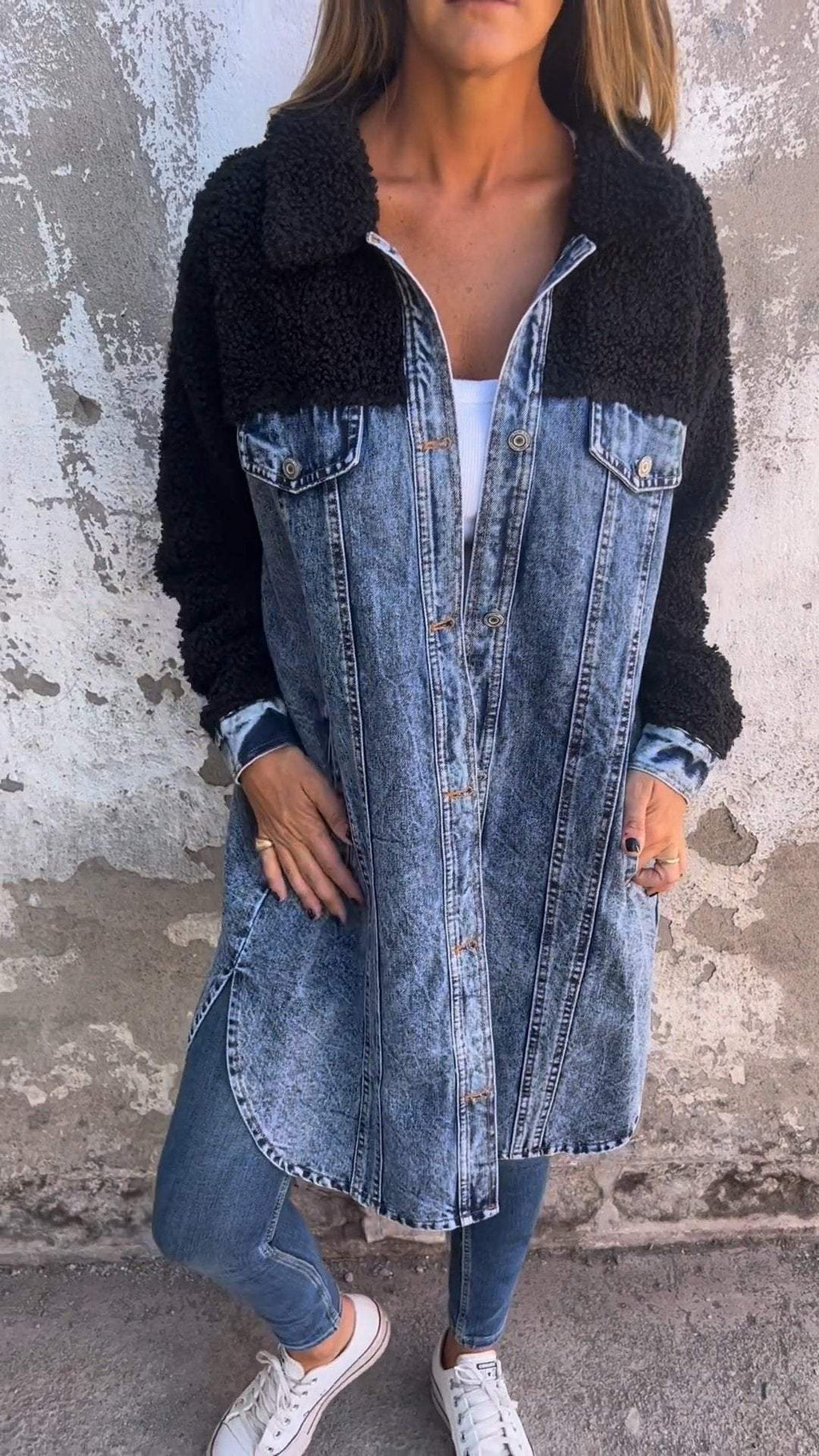 Aveline - Langermet Denimjakke Med Knapper Og Frontlommer