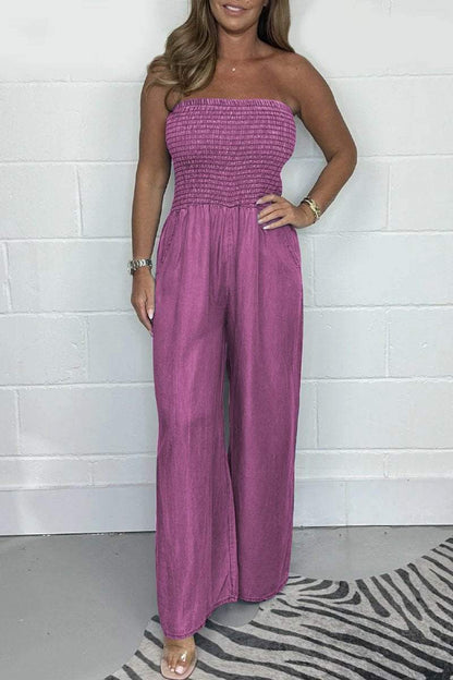 Ella - Avslappet Off Shoulder Denim Jumpsuit med brede ben