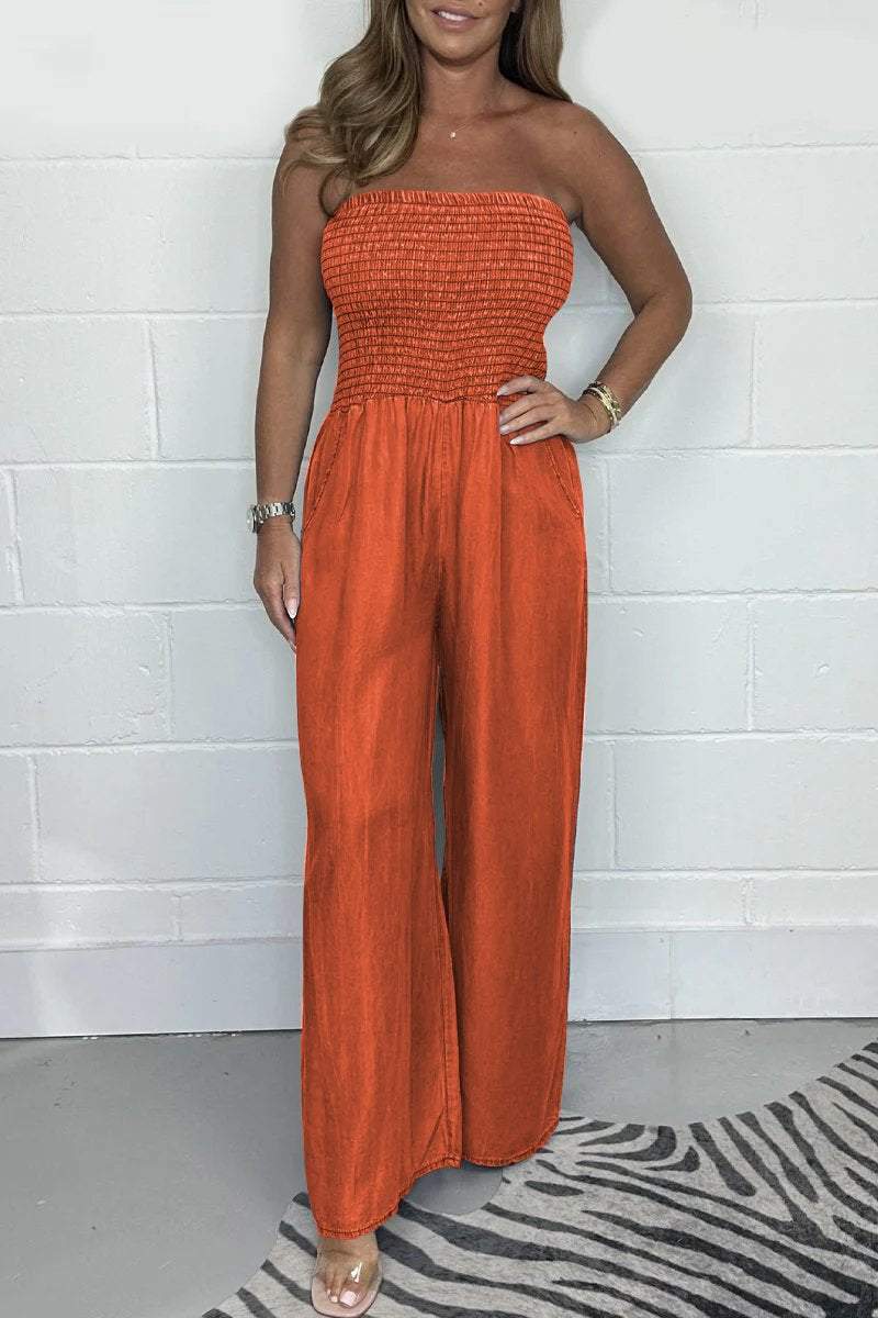 Ella - Avslappet Off Shoulder Denim Jumpsuit med brede ben