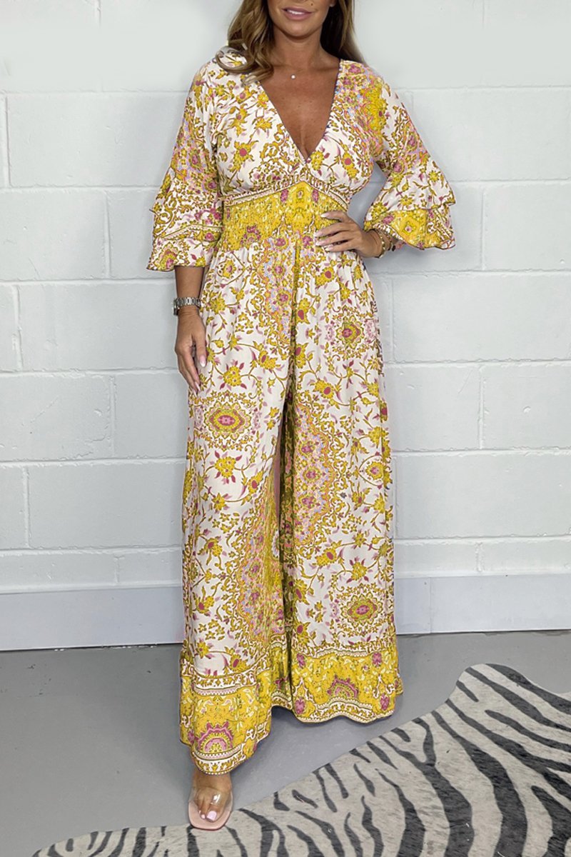 Lily - Avslappet Jumpsuit Med V Hals Og Trykk