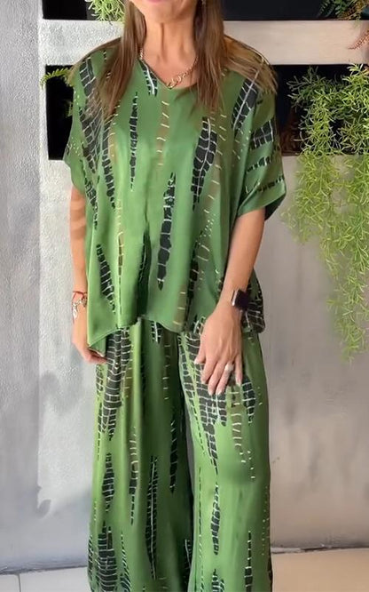 Liora - Casual Todelt Dress Med Skjorte Og Bukser Med Vide Ben