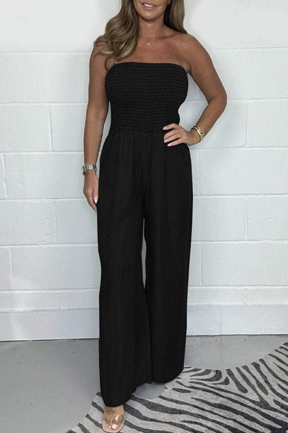 Ella - Avslappet Off Shoulder Denim Jumpsuit med brede ben