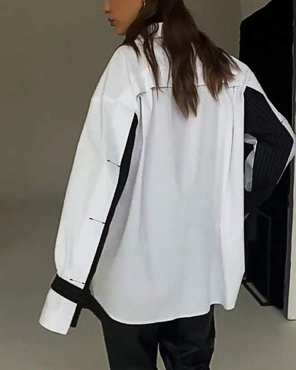 Lena - Patchworkskjorte med frontlomme og krage