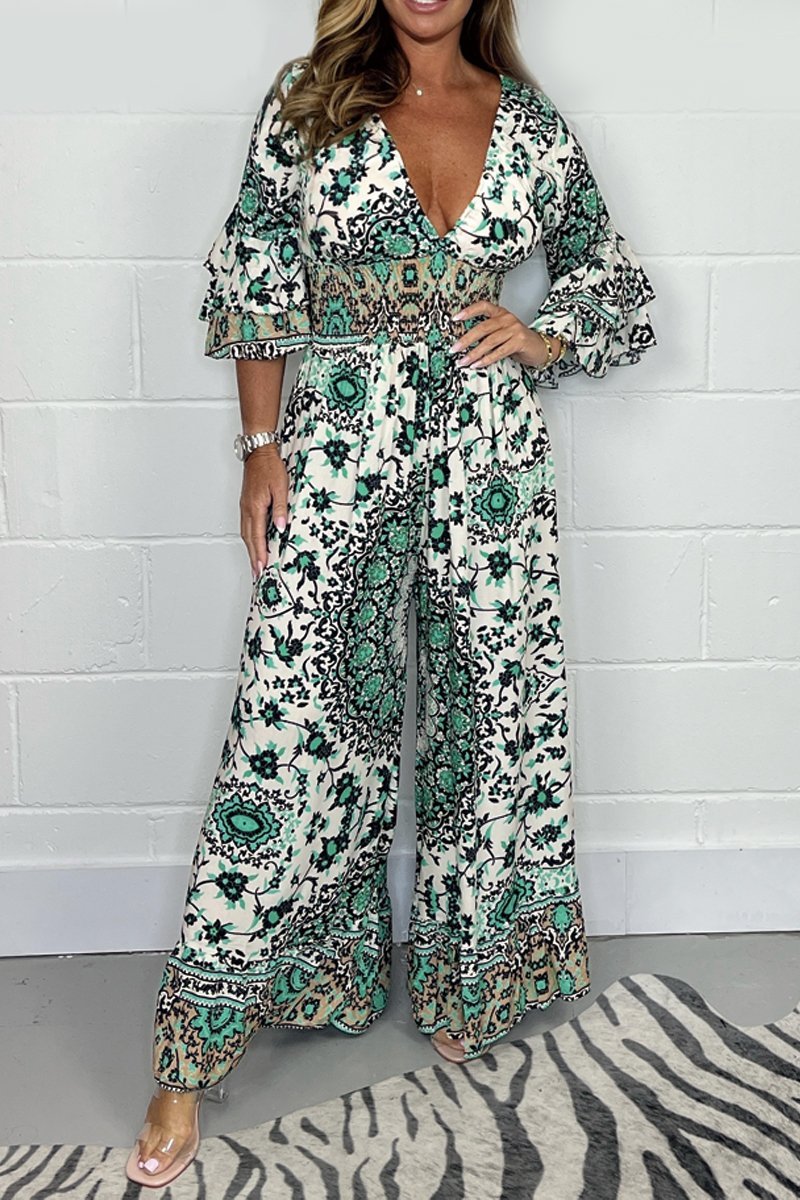 Lily - Avslappet Jumpsuit Med V Hals Og Trykk