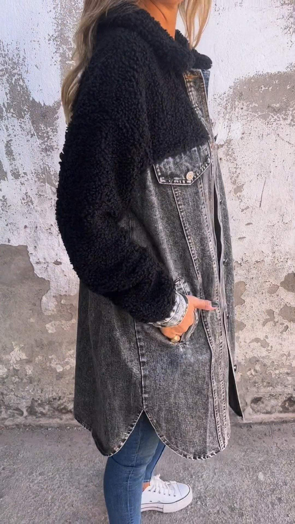 Aveline - Langermet Denimjakke Med Knapper Og Frontlommer