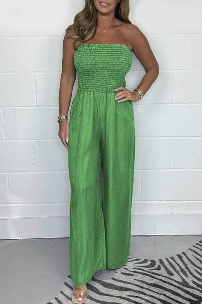 Ella - Avslappet Off Shoulder Denim Jumpsuit med brede ben