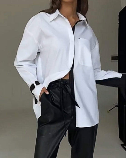 Lena - Patchworkskjorte med frontlomme og krage