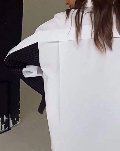 Lena - Patchworkskjorte med frontlomme og krage